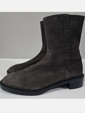 Stuart Weitzman Sadie Mid Calf Boot Womens 10.5 Gray Suede Western Pull On NEW